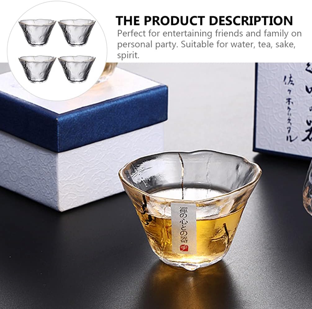 UPKOCH 4 Pcs Japanese-Style Glass Sake Cups 2.75 in Drinking Cups with Foil Accent for Tea Sake Water Spirits Home Dining Entertaining