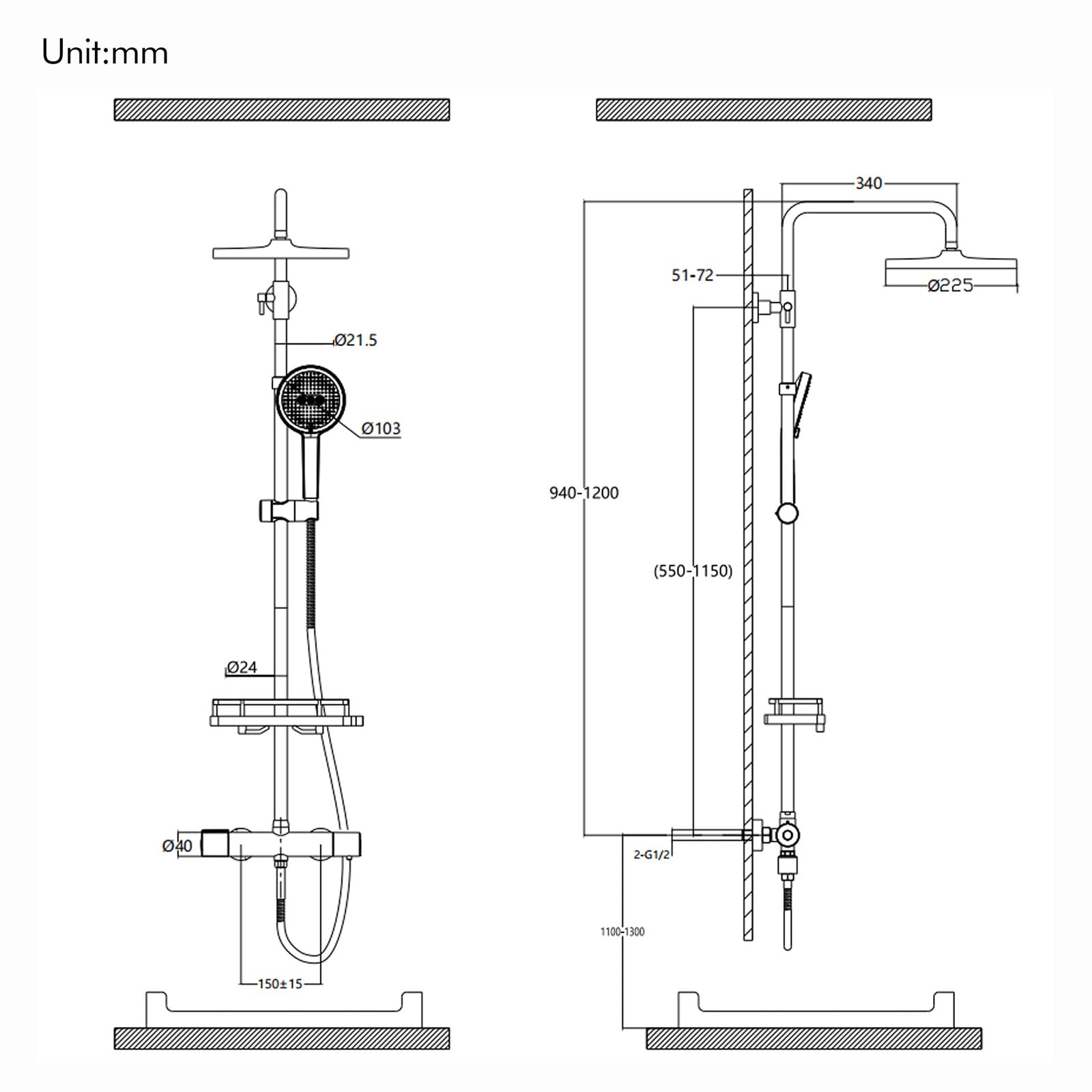 HOMELODY Sistema de ducha con termostato y estante de ducha cromado, juego completo con cabezal de ducha de lluvia redondo, 3 tipos de chorro, ducha de mano ABS, bloqueo de seguridad a 38 °C, ducha de