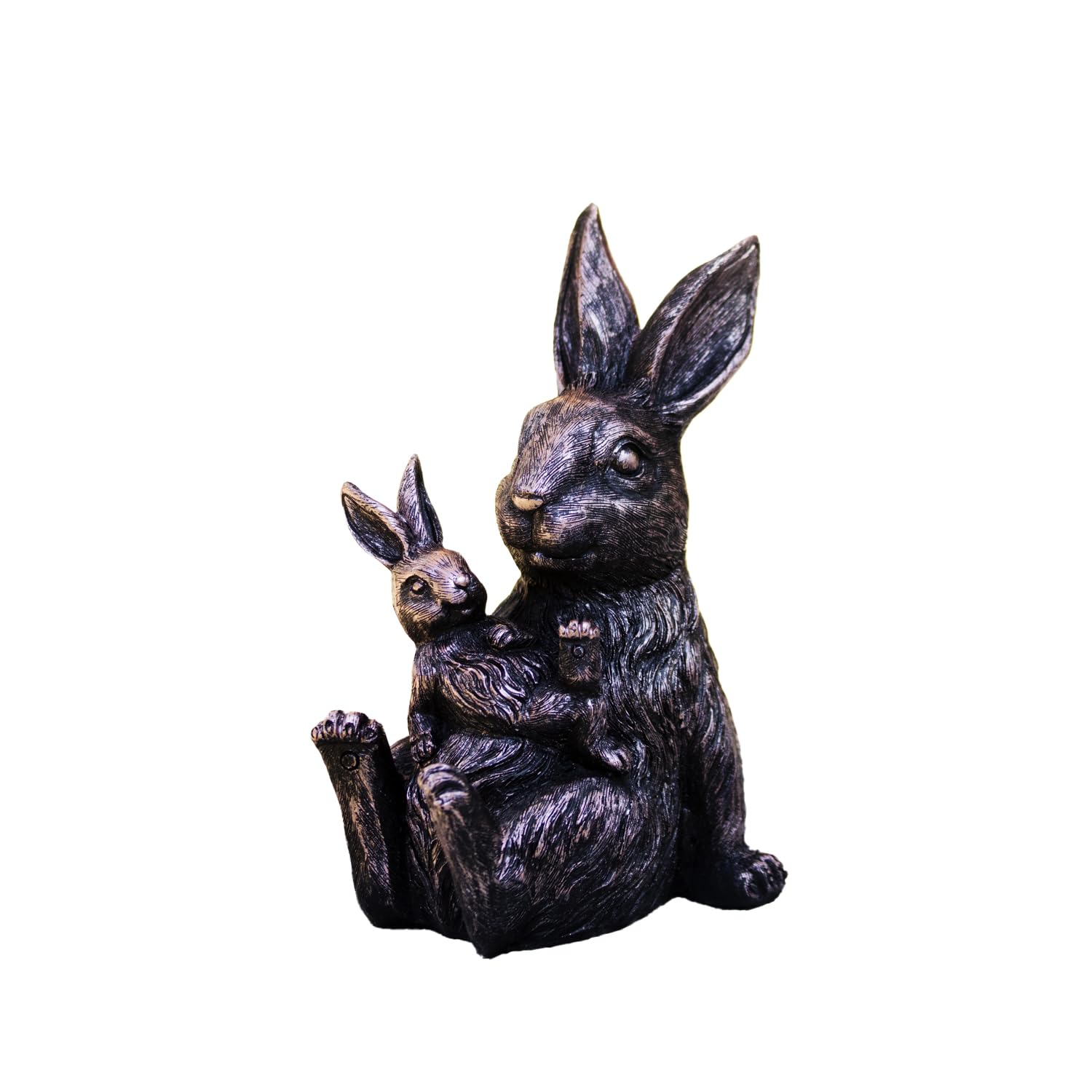 Darthome Bronze Rabbit & Baby Garden Ornament 14x26x11cm Resin Medium Hare Animal Outdoor Sculpture