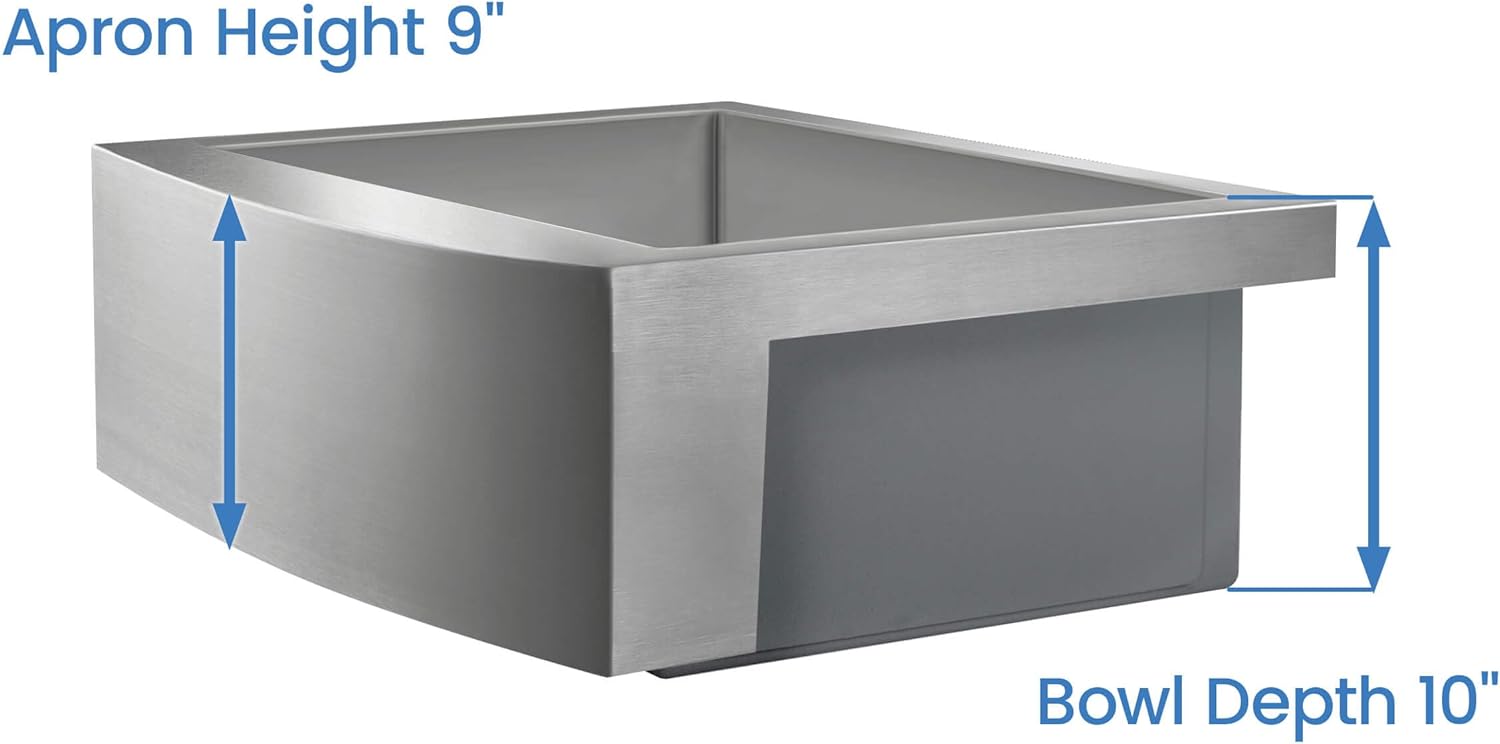 KIBI 36″ Single Bowl Farmhouse Kitchen Sink Stainless Steel | Apron-Front Workstation Sink with Deep 10″ Bowl, Bottom Grid & Basket Strainer Included | Durable Stainless Farm Sink