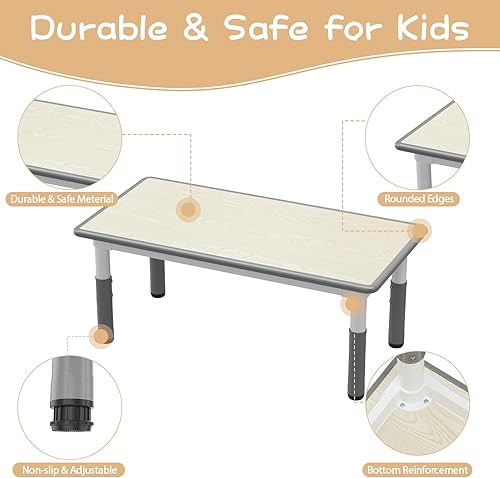 Miniatura 4 de Juego de mesa y silla para niños, mesa de altura ajustable y 4 sillas para niños de 2 a 10 años, escritorio de graffiti, patas antideslizantes, mesa