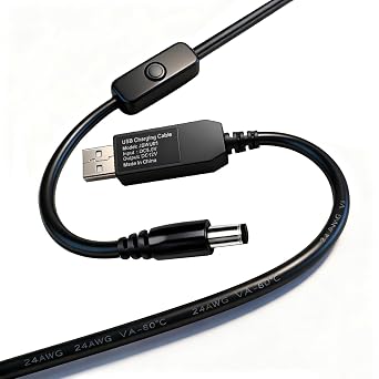 USB 5V to DC 12V Voltage Step Up Converter Boost Cable for Powering Baby Car Camera, Dash Cam, GPS, Router - 5.5mm x 2.5mm / 2.1mm Plug