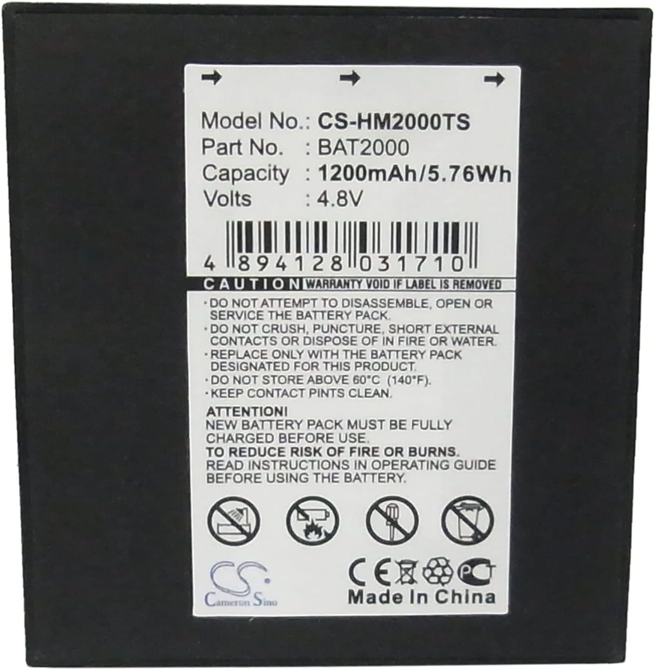 Cameron Sino Battery for HME COM 2000 PN:HME BAT2000 1200mAh / 5.76Wh
