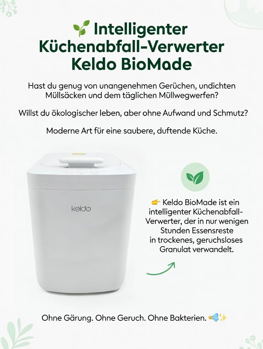 Elektrischer Komposter Küche 4L Weiß – Küchenkomposter Elektrisch mit modernem Design & kompakten Maßen, 4 Modi, Aktivkohlefilter