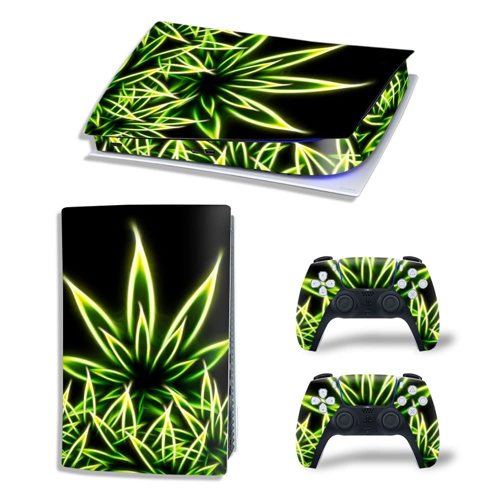 WPS Glossy Protective Vinyl Decal Skin/Stickers Wrap Cover for PS5 Skin Stickers Full Body for Playstation 5 Console and 2 Controllers (PS5 Digital Edition, Luminous Plants)