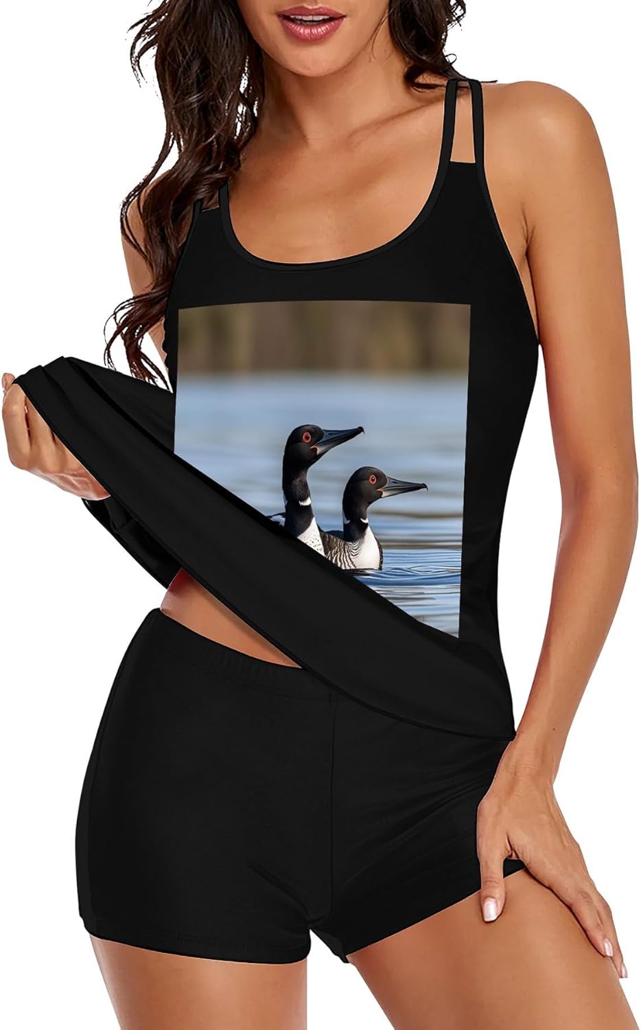 Loon Birds Tankini Swimsuits for Women Tummy Control Two Piece Bathing Suits Swim Tops with Boy Shorts