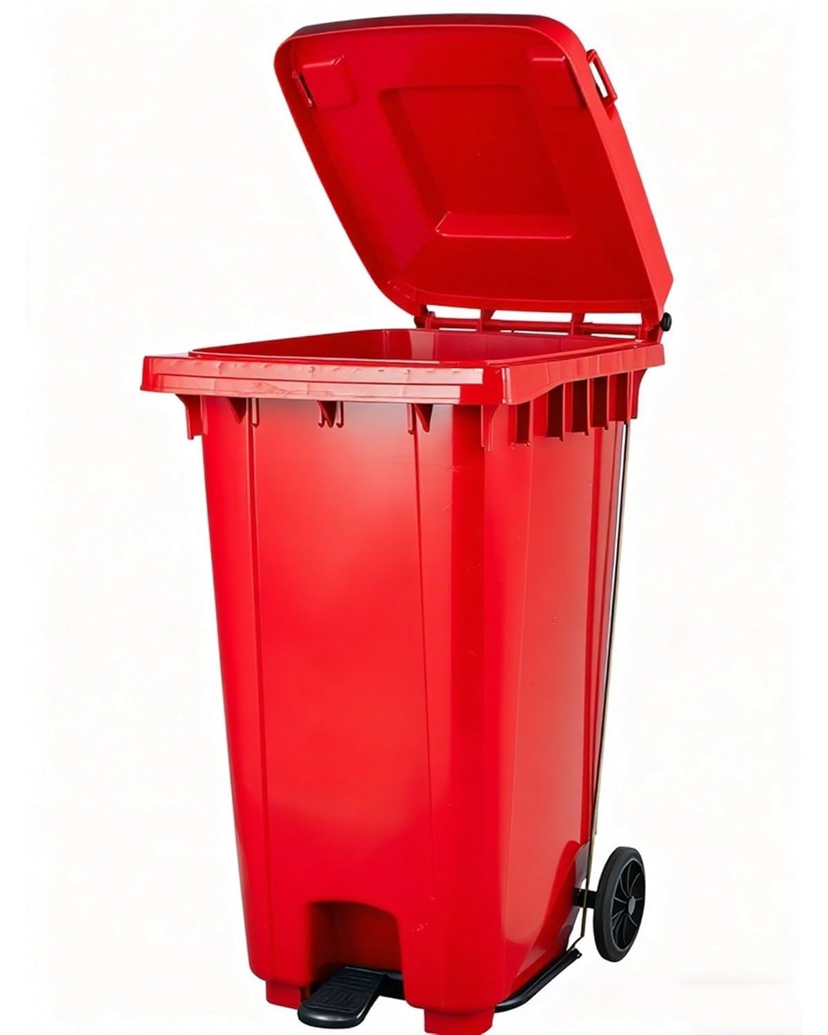 Outdoor 28 32 65 Gallon Outdoor Trash Can Hands Free Disposal with Lid and Wheels Step On Container Wastebasket for Office Backyard Garage Deck Recycling Trash can(Red,28 Gallon)