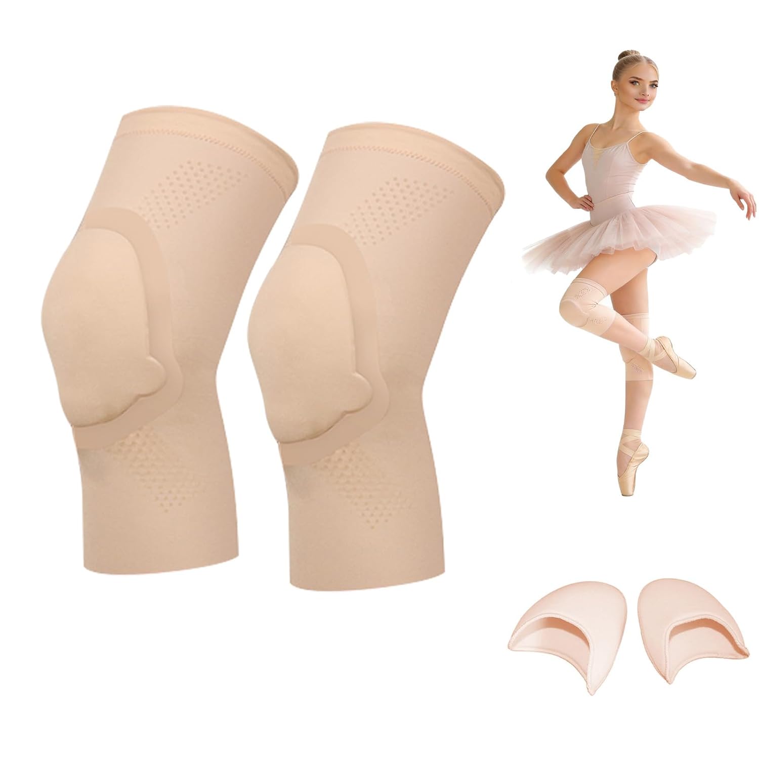 Dance Knee Pads for Women with Gel Pads & Ballet Toe Pads, Knee Sleeves for Dancers, Girls, Yoga, Volleyball