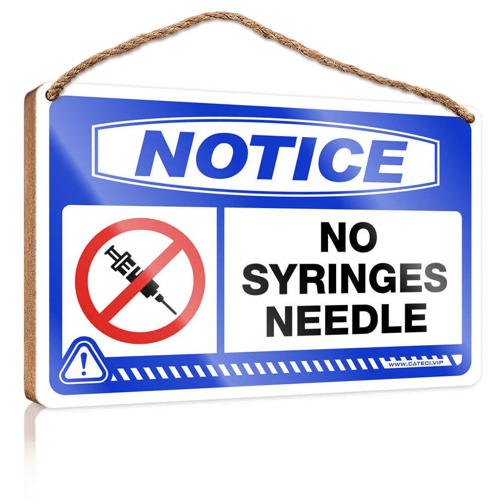 HMQW Funny Bathroom Door Signs Notice No Syringes Needle Wooden Sign Door Decor Funny Kitchen Decor(23X35CM)