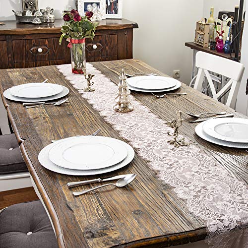 Embroidered And Durable Blush Pink Lace Table Runner-Feminen 12''X120'' With Floral Fringe-Perfect For Outdoor And Chic Wedding And Bridal/Baby Shower Decorations #TOP2