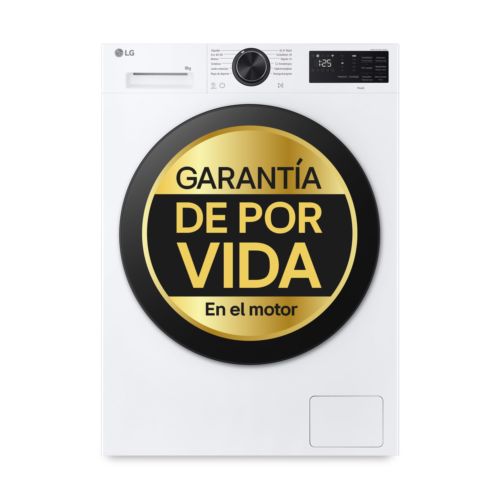 LG F2X50S8TLB - Lavadora Inteligente 9 kg, AI Direct Drive, TurboWash 360º, 1200 rpm, Fondo Reducido, Vapor Steam, Programas Rápidos, Motor Inverter, Display LED, Serie 500, Blanco Etiqueta Energética