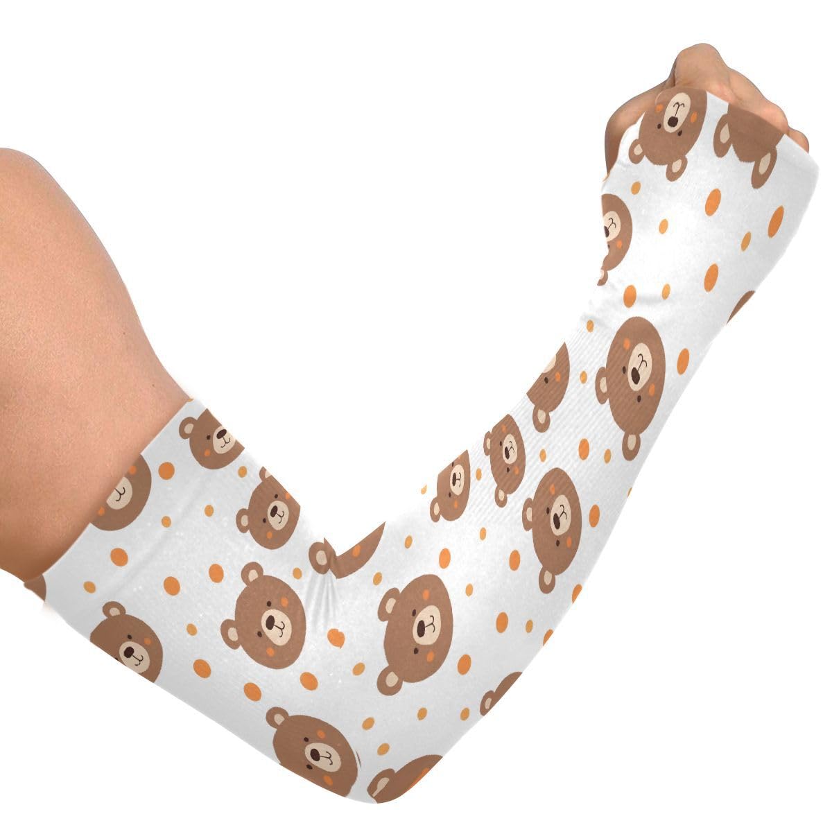 ALAZA Cartoon Bear Polka Dots Gardening Sleeves Cooling Arm Sleeves Sun Protection Thumb Hole Arm Covers for Women Men