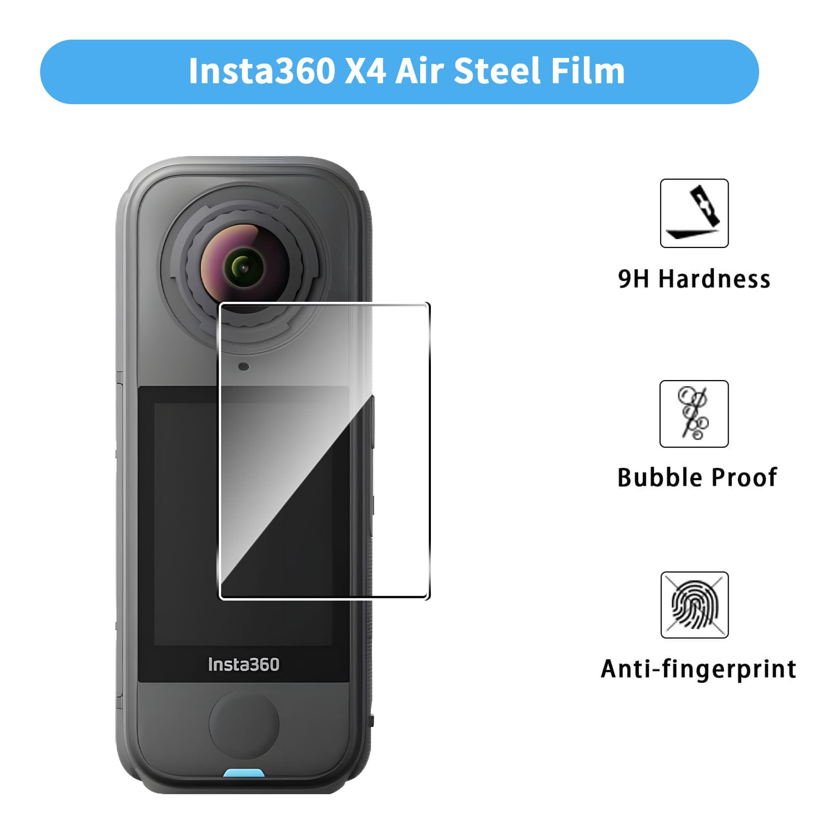 QULLOO Pellicola Protettiva per Insta360 X4 Air, 3 Pezzi HD Vetro Temperato Durezza 9H Anti-graffio Schermo Protezione
