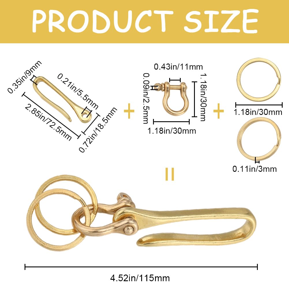 Craspire U Forme Crochet Porte-Clés 115 Mm En Laiton Doré U-Fish Hook Porte-Clés Anneau U Clé Boucle Crochet Porte-Clés Fermoir Clips De Ceinture Avec Doubles Porte-Clés Pour Portefeuille Porte-Clés