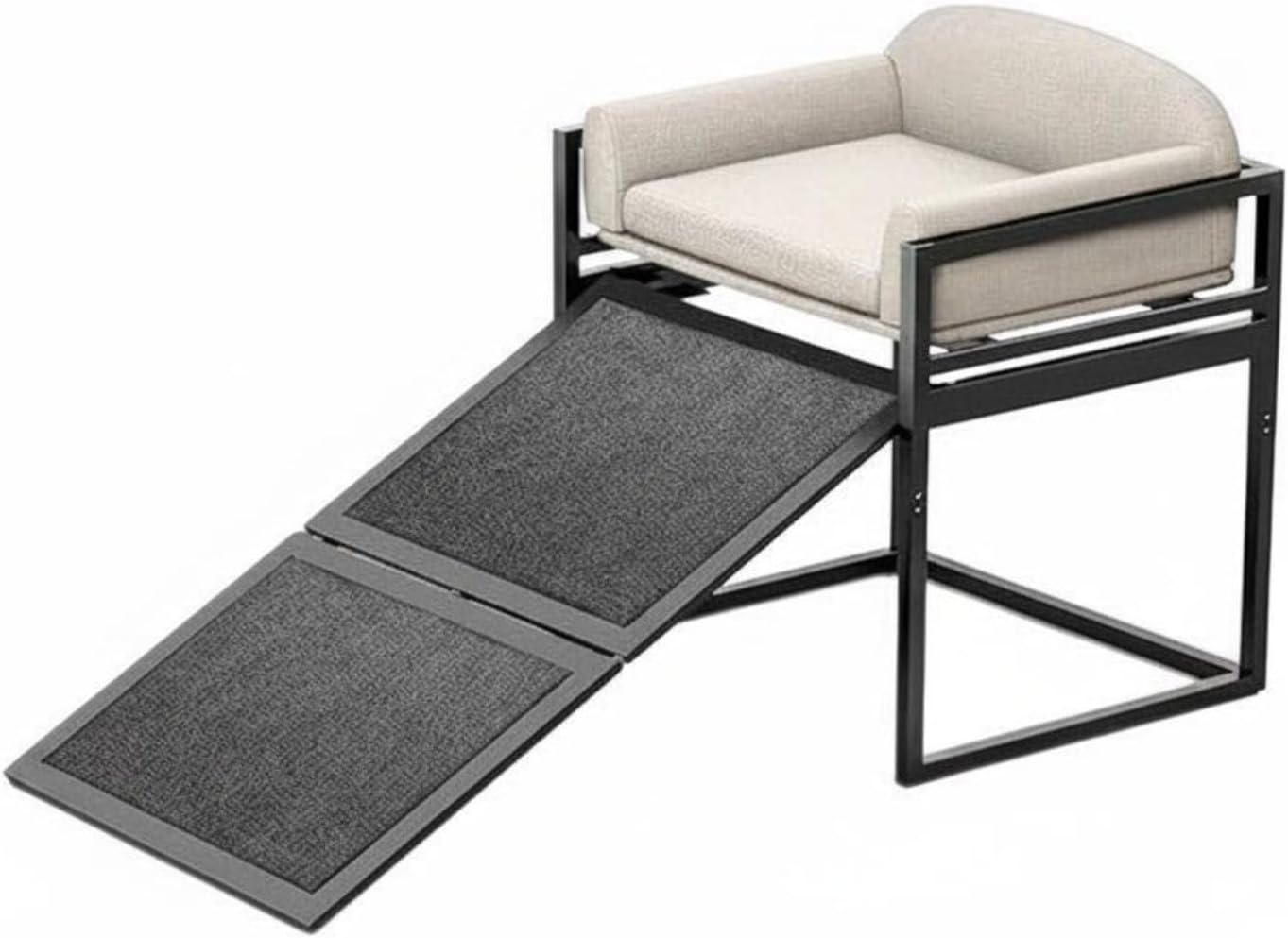 Fenteer Fixed Resting Seat Dog Bed Chair Ramp Elevated Pet Perch Sofa with Stable Iron Frame and Removable Cushion for Easy Cleaning Suitable for Small Dogs, Beige