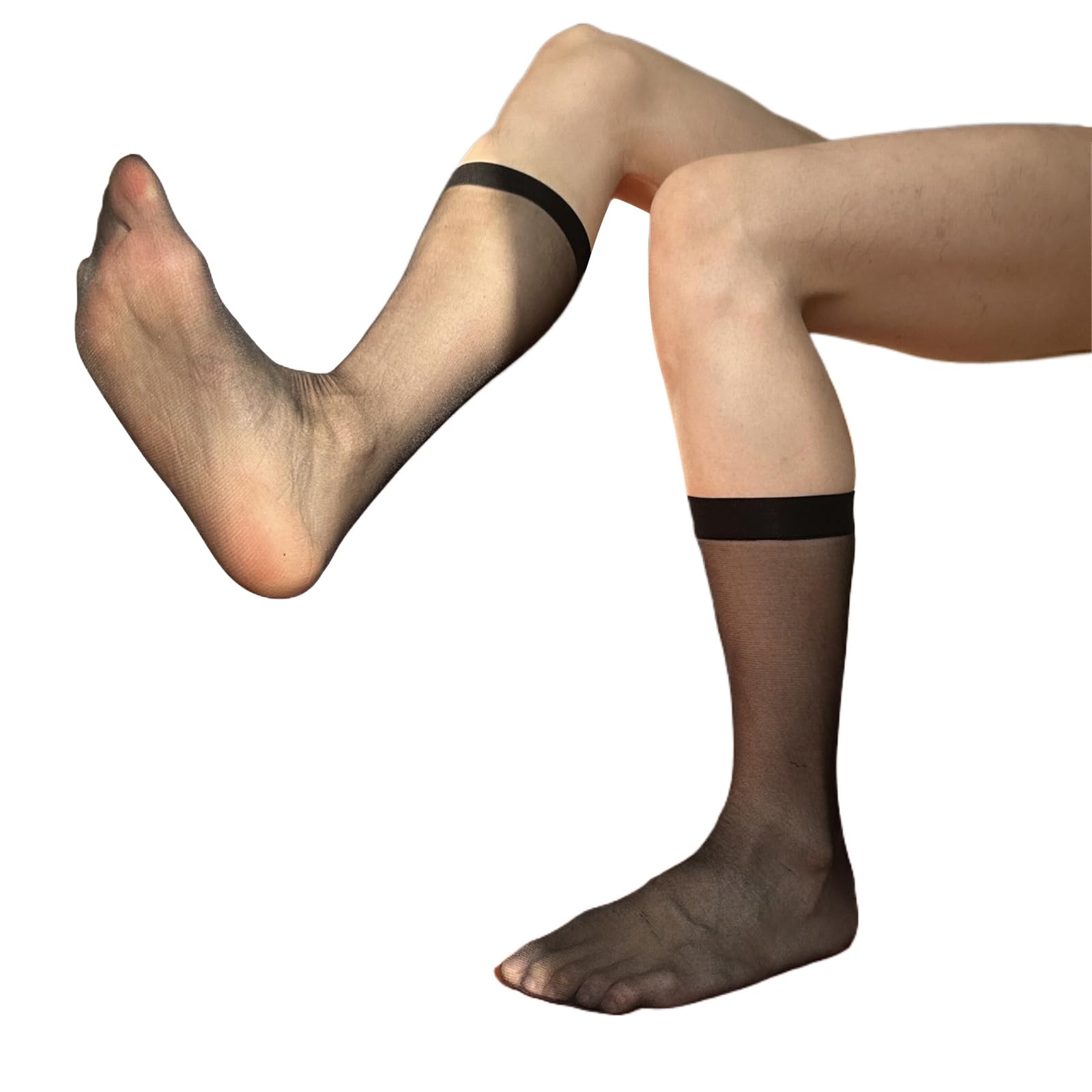 Bwangiao Men's Black Nylon Sheer Toe Suit Socks Ultra Thin Business Dress Socks Stretchy See Through Formal Dress Over Calf Stockings