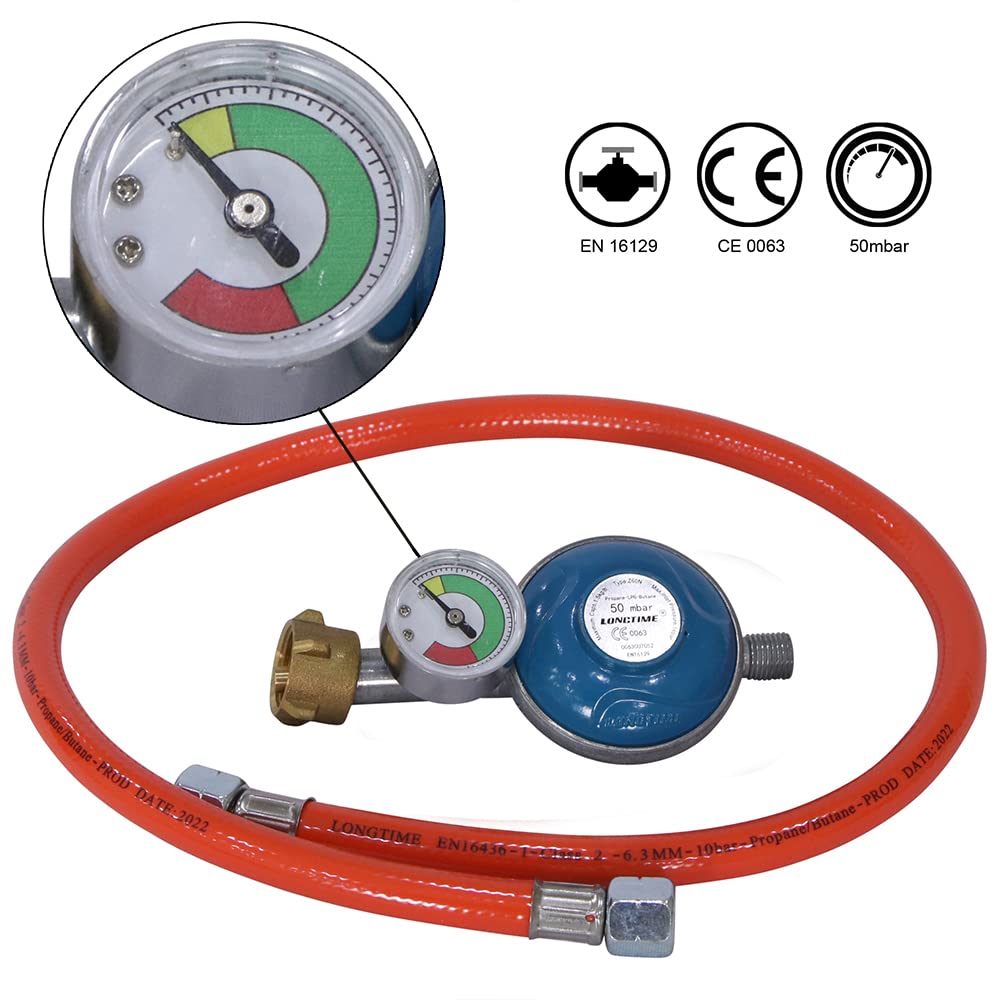 Wąż do gazu + reduktor ciśnienia w zestawie manometr, regulator gazu 80 cm, regulator propanu, butanu, wąż do napełniania gazem gazowym