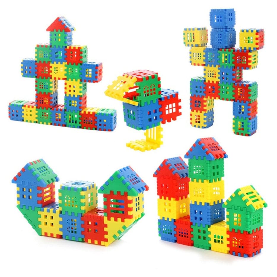 Image of Gambit Bulid Structures Interlocking Play Mat Building House Blocks Set (72 Pieces) Smart Activity Fun and Learning Train Blocks for Kids - Multi-Color