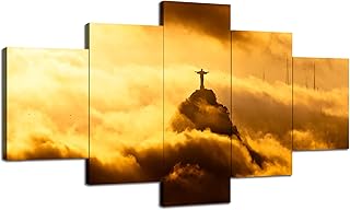 Brazil Jesus Statue Wall Art Rio De Janeiro Brazil Painting Wall Decor Christ The Redeemer Picture Canvas Print Poster Framed Office Home Living Room Bedroom Decoration(60''Wx32''H)