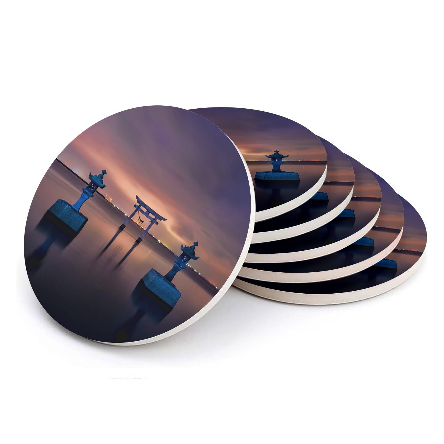 Sous-verre ronds en céramique avec motif Torii d'Itsukushima en lot de 6