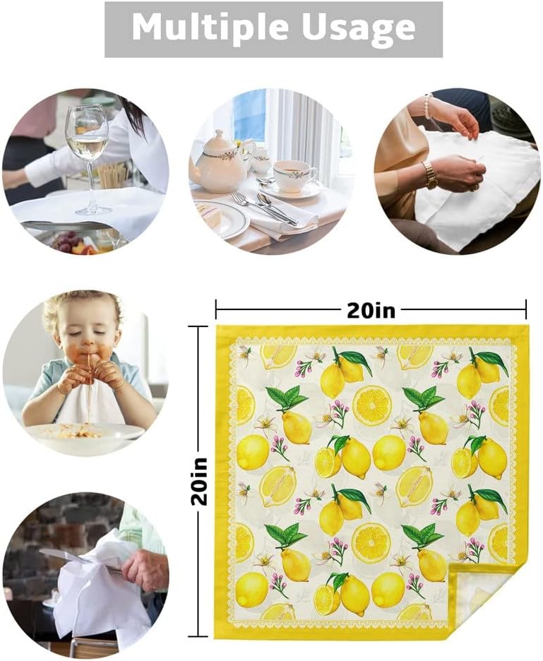 Lemon Yellow Pastoral Table Napkins Cloth Set Soft Handkerchief Wedding Decoration Banquet Dinner Napkins Cloth(8pcs)