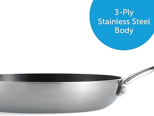 Vista 4 de BK Intelligence - Sartén antiadherente de acero inoxidable de inducción de 9.5 pulgadas, sin PFAS, apta para lavavajillas, color negro