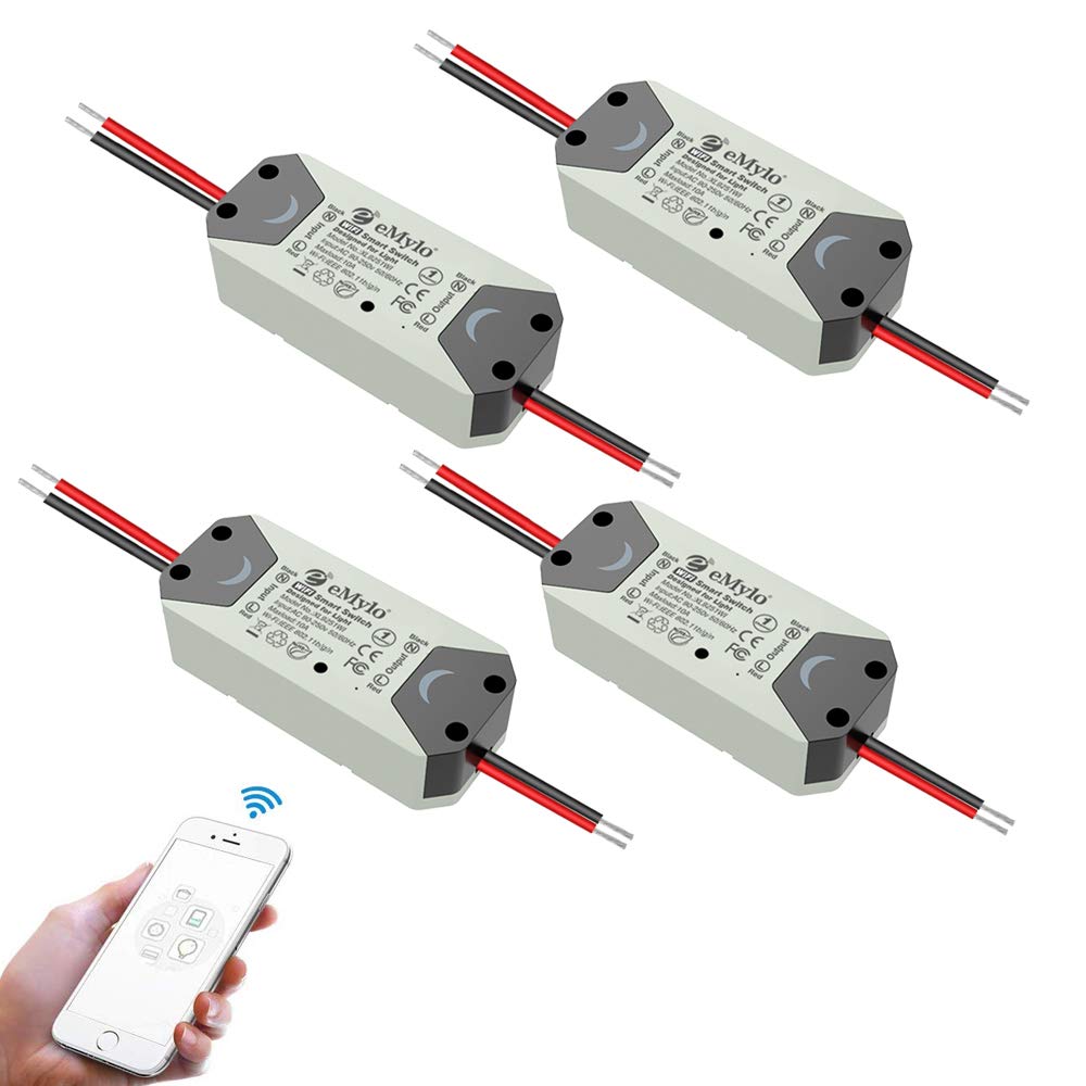 Yasorn WiFi Smart Switch eMylo Wireless Relay Light Switch Tuya Remote Control Module 2.4Ghz WiFi Home Automation Timer Switch Compatible with Alexa Echo Google Home 4 Pack