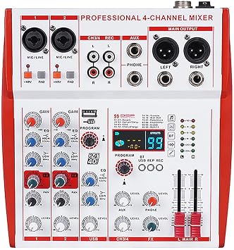 Nuoxiange MW4 Professional 4 Channel Audio Mixer | Low noise sound processing,Precise independent channel tuning,Plug & Play USB recording,Stable48V phantom power