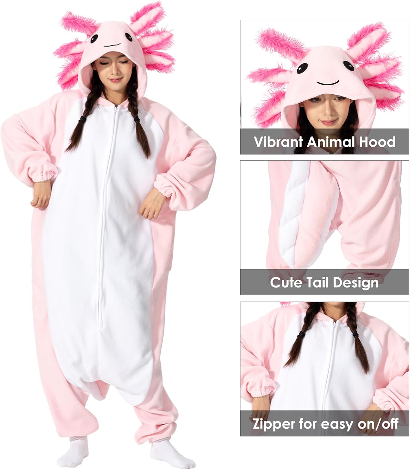 Axolotl Costume Adults Onesies Unisex Pajamas Cosplay Animal Plush Homewear Halloween Jumpsuit for Men Women - Image 6