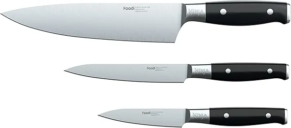 Ninja K32003 Foodi NeverDull System 3-Piece Chef Knife, Utility & Paring Set, Premium, German Stainless Steel, Black