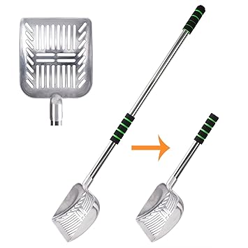 Uwilowe Cat Litter Scoop,Detachable Stainless Steel Non-Stick Kitty Litter Scoop with Foam Padded Grip Handle,No Bending Back Heavy Duty Kitty Litter Scooper (Long Cat Litter Scoop)