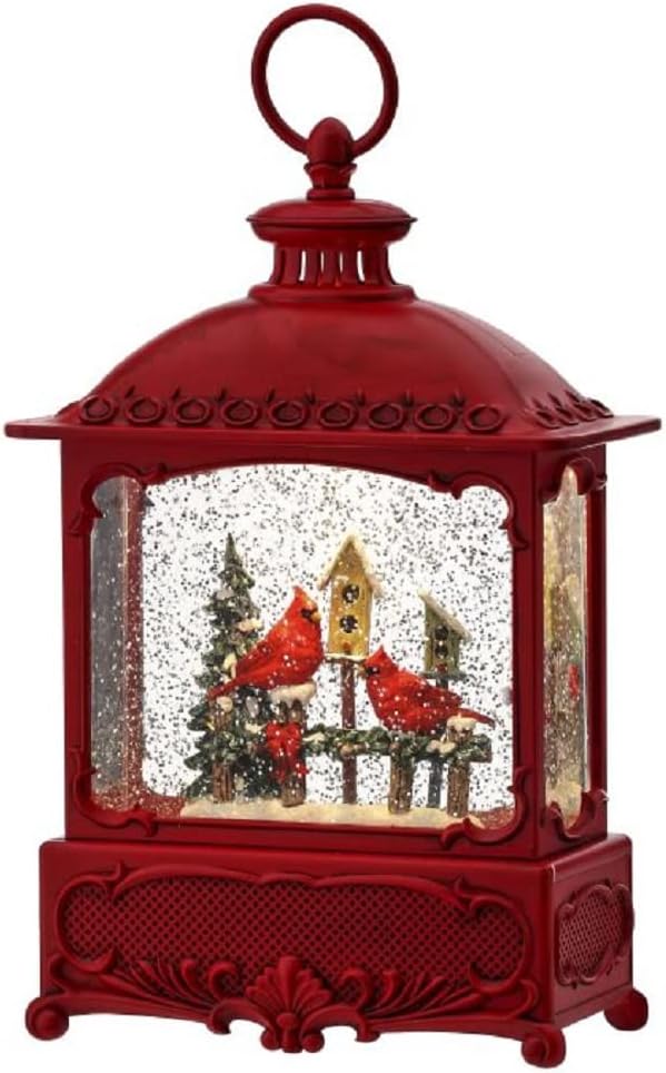 Regency International LED Timer Christmas Cardinal Lantern Water Globe, 11 Inch Height, Multicolor