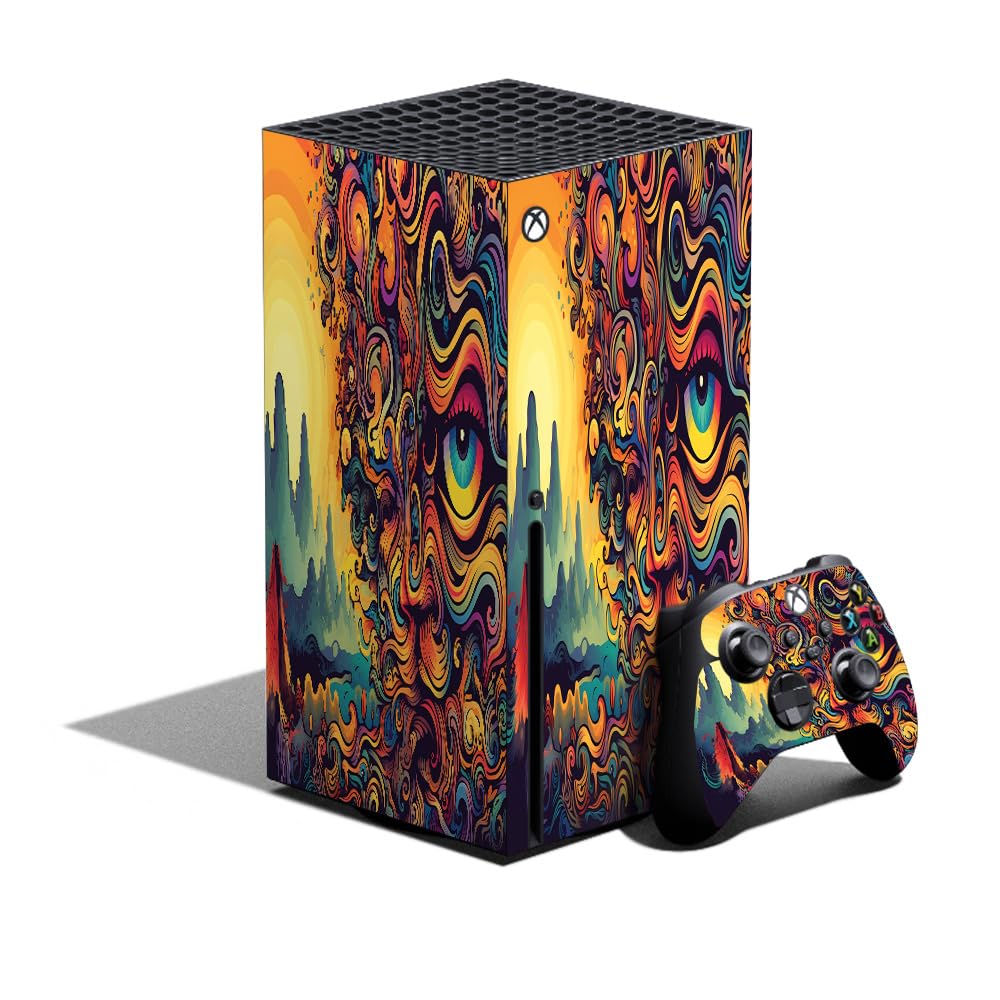 Glossy Glitter Gaming Skin Compatible with Xbox Series X Bundle - Synthwave Fringe - Premium 3M Vinyl Protective Wrap Decal Cover - Easy to Apply | Crafted in The USA by MightySkins