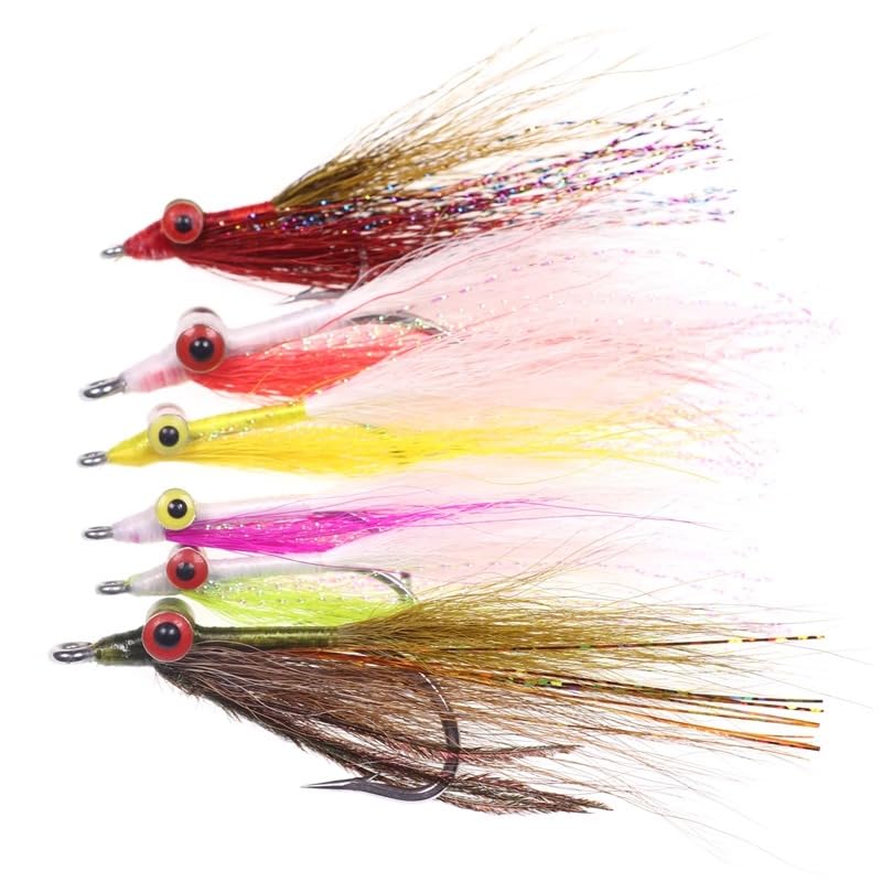 6pcs Clouser Deep Minnow Flies Saltwater Fishing Streamers Stainless Steel Hook Artificial Lure Bait for Seatrout Bass