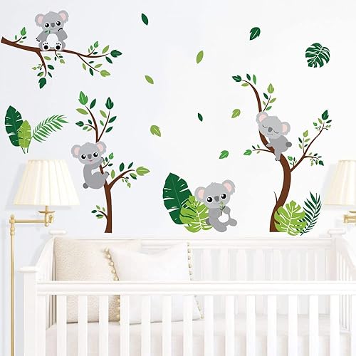 Miniatura 3 de Runtoo Koala - Calcomanías de pared de hojas de palmera de animales, calcomanías de pared para dormitorio de niñas, guardería, decoración de pared