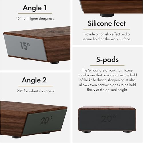 Miniatura 5 de HORL 2 sacapuntas de cuchillo con ruedas de nogal diseñado en Alemania para borde recto y cuero strop