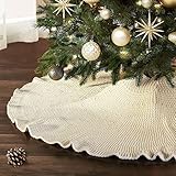 NIBESSER 48 inch Christmas Ruffled Tree Skirt Ivory White Knit Knitted Tree Mat, Holiday Burlap Tree...