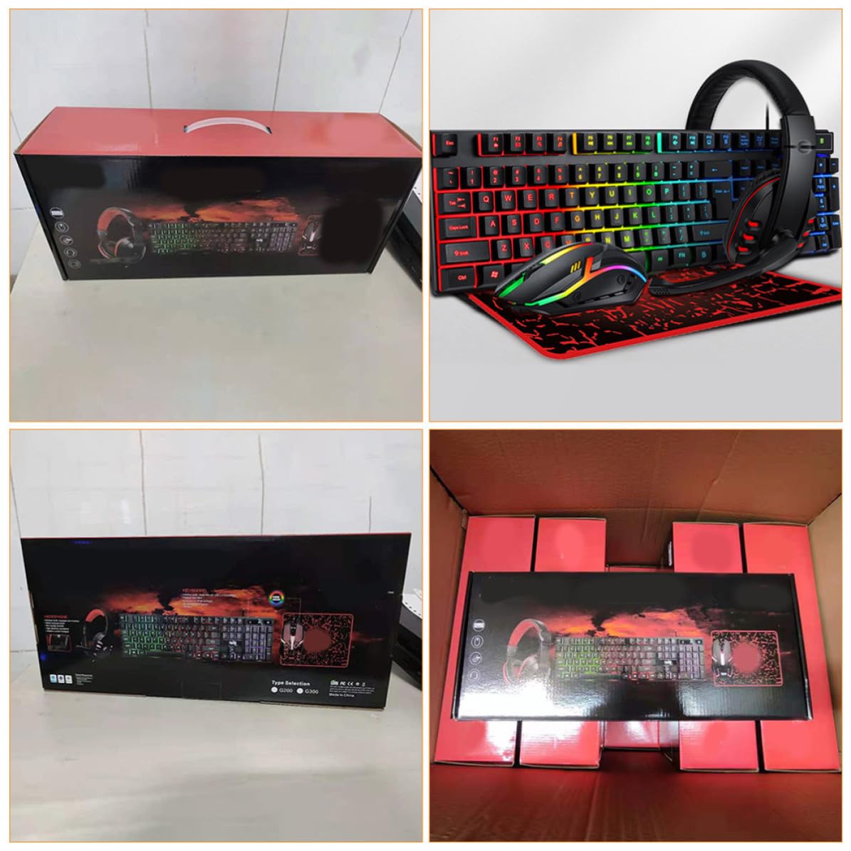Juego de Teclado, Ratón Ergonómico y Auriculares Alfombrilla para Ordenador, Diseño Especial en Abs, Conexión USB 2.0 y 3.5mm para Gaming y Oficina