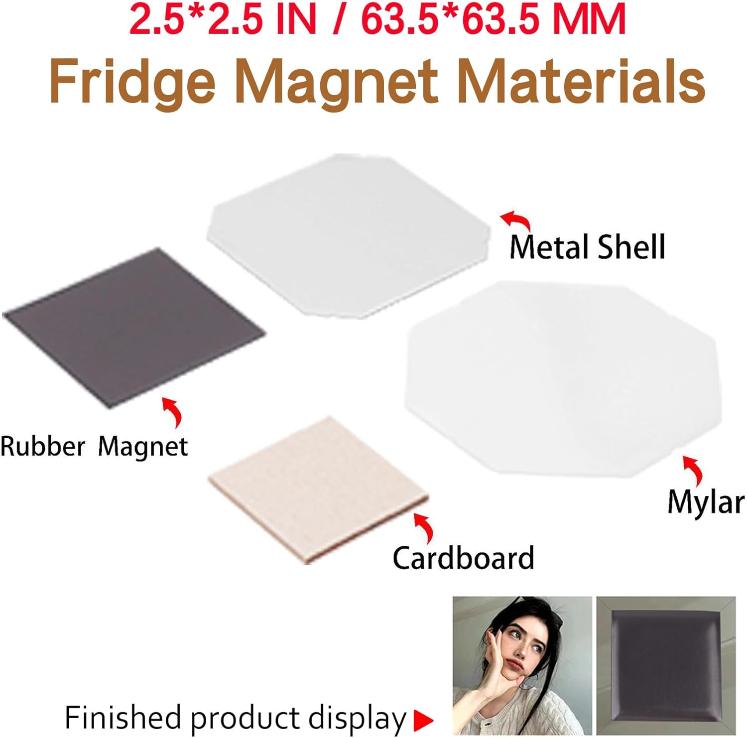 2.5x2.5 inch Square Fridge Magnet Supplies 100–1000 Sets, DIY Photo Magnet Refill Kit for Square Magnet Maker Machine(63.5mm)(1000 Sets)