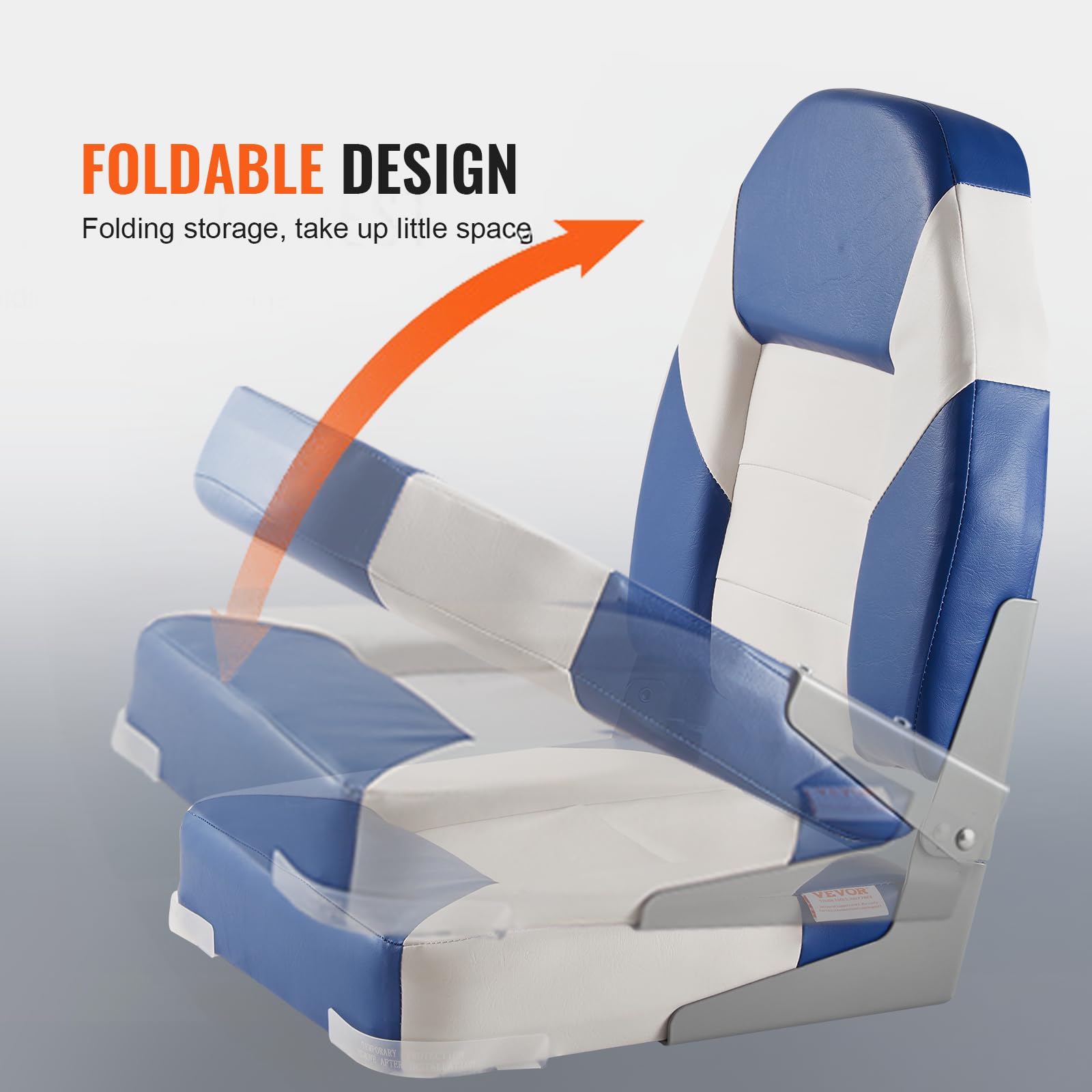 VEVOR Asiento Plegable para Barco con Respaldo Alto 2 Piezas 505 x 430 x 555 mm, Silla Plegable Impermeable con Acolchado de Esponja Gruesa y Bisagra, para Lanchas Rápidas, Barcos de Pesca, Canoas