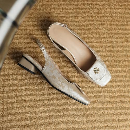 Women's Square Metallic Flower Closed Toe Slip-On Pumps Embroidery Buckle Low Block Heel Slide Slingback Classic Work Office Shoes Church Comfort Dress Party Shopping Dating Sandals3