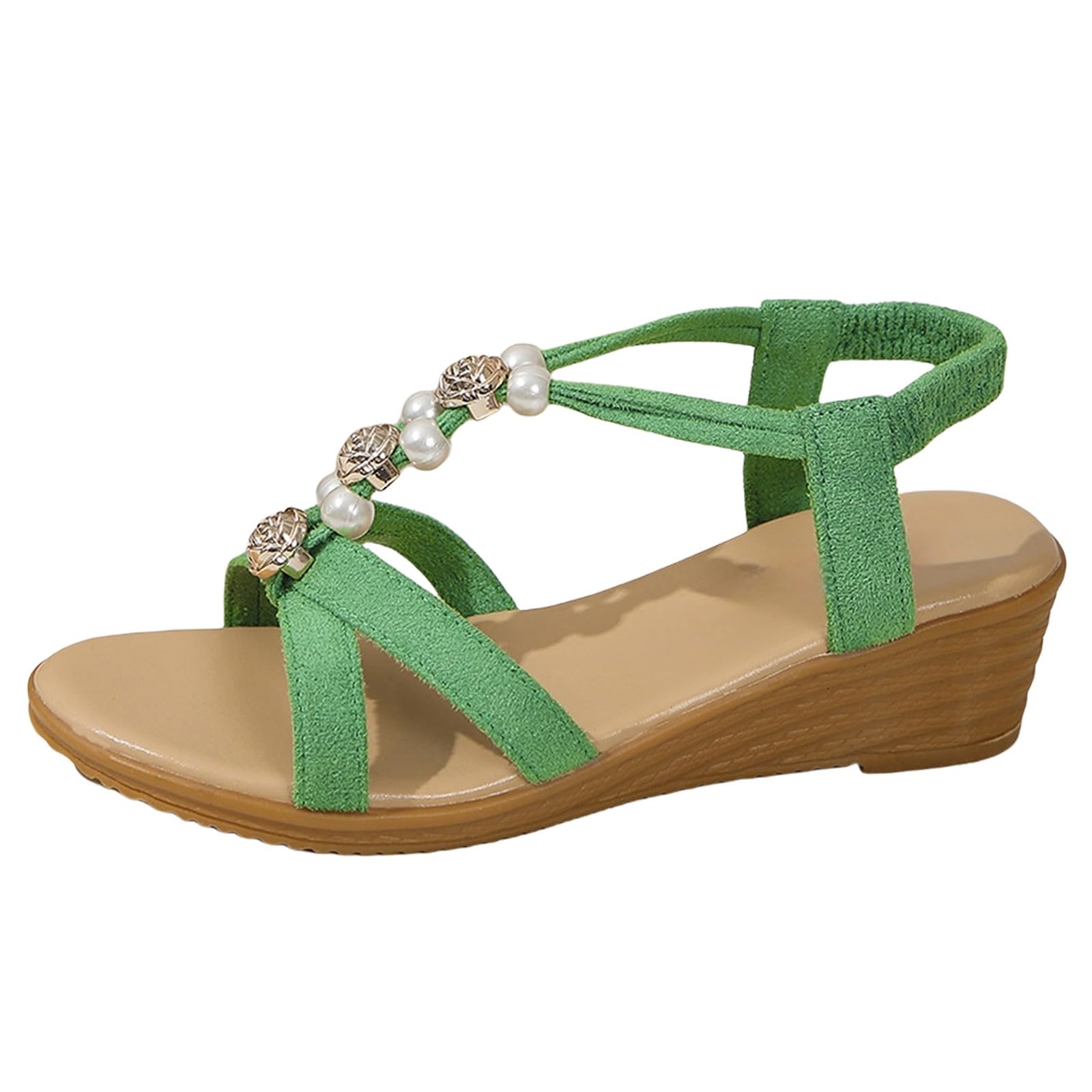 Womens Sandals Wide Fit Comfortable Slip on Wedge Shoes Casual Open Toe Orthopedic Slide Lightweight Summer Cushion Plantar Fasciitis Ankle Strap Sandal Fashion Slingback Walking Slides