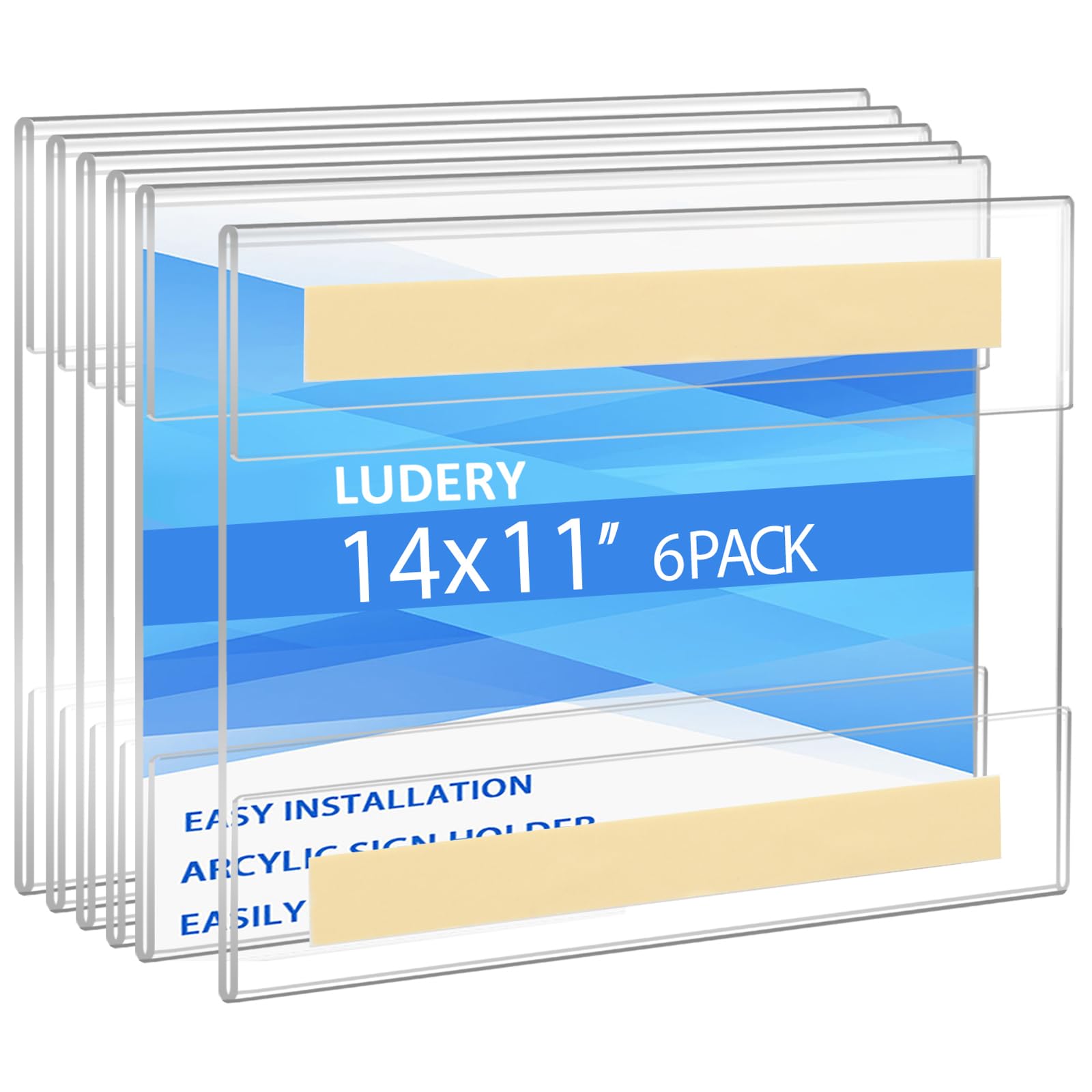 Ludery Acrylic Sign Holder 11x14 Horizontal, Clear Plastic Wall Mount Sign Holder Poster Paper Holder with Double Sided Adhesive Tape for Office, Home, Store, Restaurant-No Drilling(6 Pack) — image 1