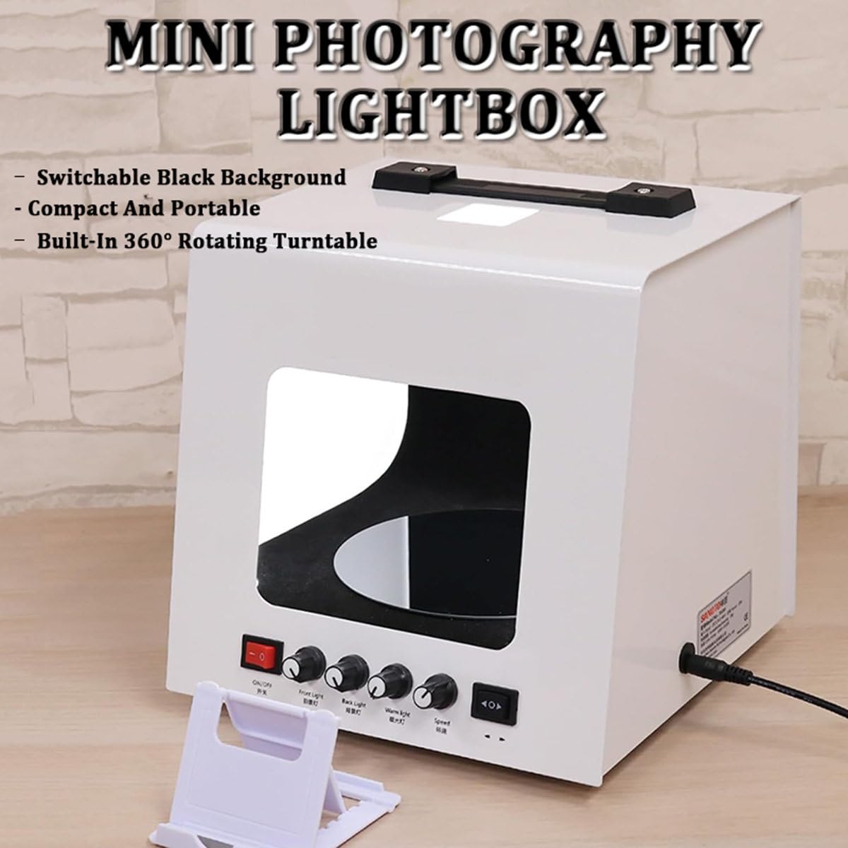 Scatola luminosa portatile per fotografia con luci LED dimmerabili e piattaforma girevole regolabile per riprese in studio