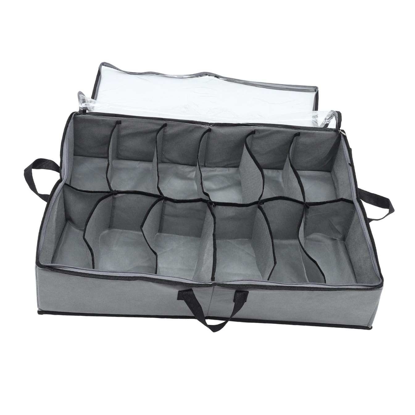 Contenedor Para Guardar Zapatos Transparente 12 Compartimentos Tela No Tejida Con Cremallera Almacenamiento Bajo Cama Gris Almacenamiento Plegable Para Hogar