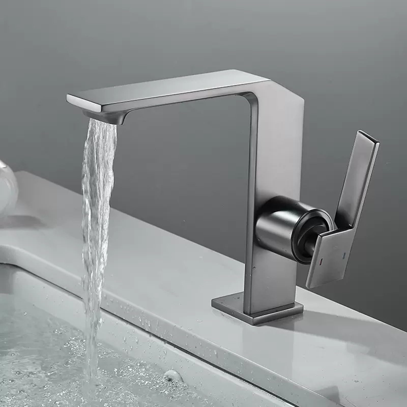 Grifo Cascada Baño Monomando Frío Y Calor Grifos para Lavabos de Baño Para Fregadero De Un Orificio,gris