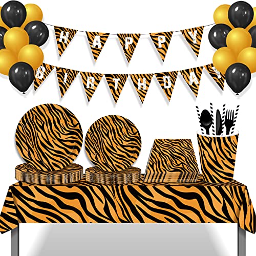 7" Tiger Print Party Supplies Tiger Party Plates Dessert Plates Disposable Plates For Baby Shower Jungle Safari Zoo Animal Theme Birthday Party Supplies Pack Of 24 #TOP4