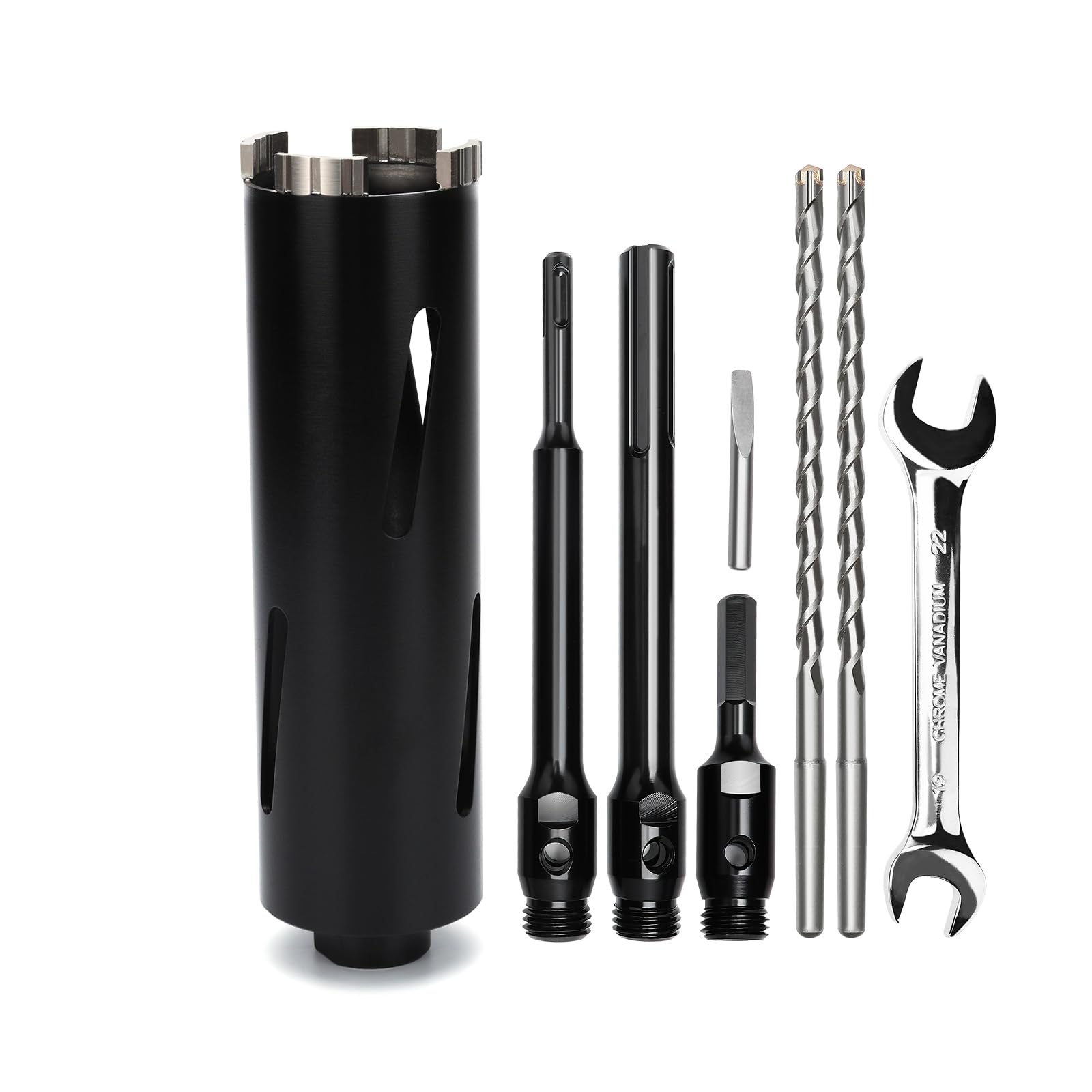 Corona da trapano 68 mm, lunghezza utile 200 mm con albero SDS Plus 220 mm, SDS max 220 mm, albero esagonale 110 mm, punta di centraggio 10x240 mm, per muratura