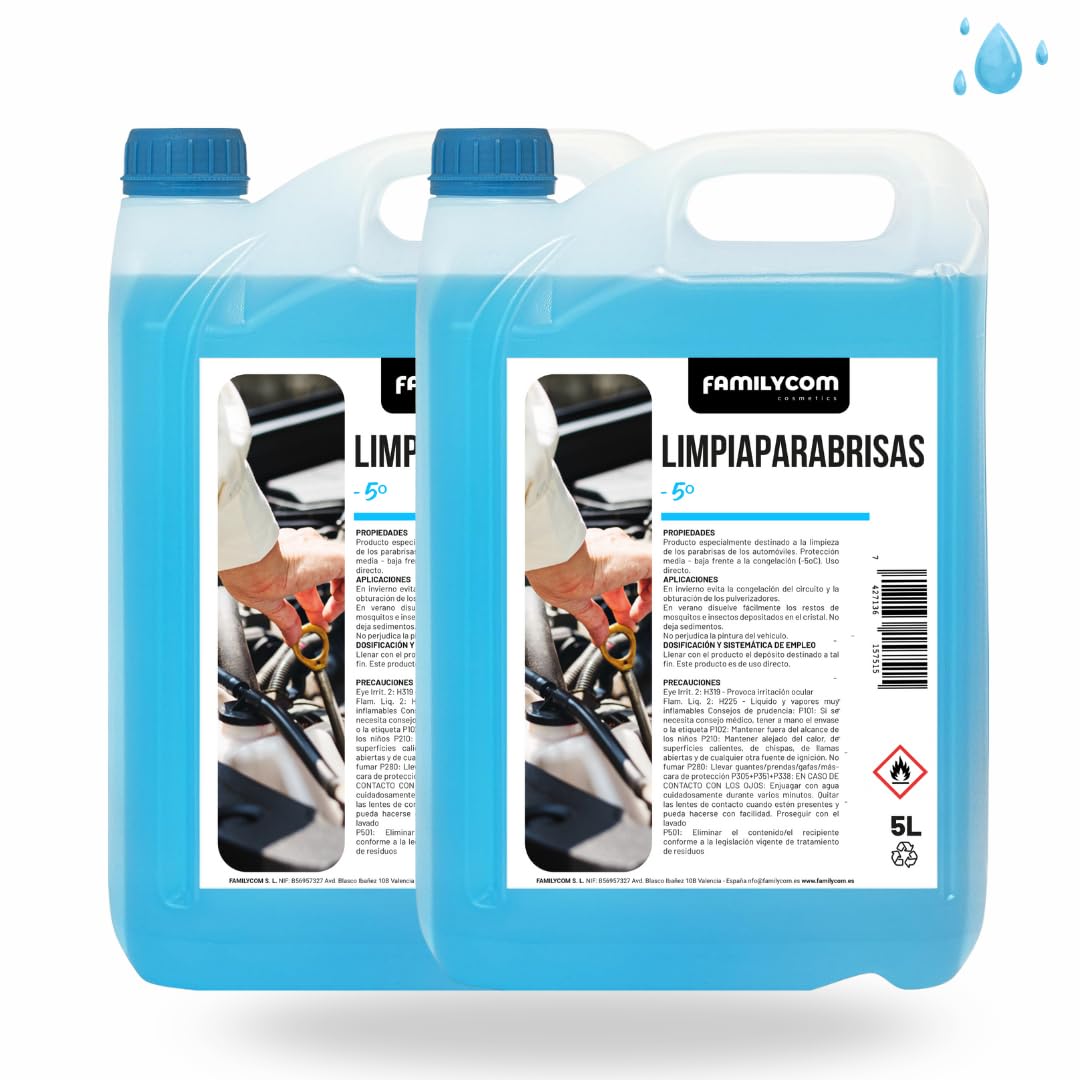 Limpiaparabrisas Coche Concentrado Antilluvia - Visibilidad Superior y Protección hasta -5ºC - No deja Manchas - Fórmula Repelente de Agua – 10L