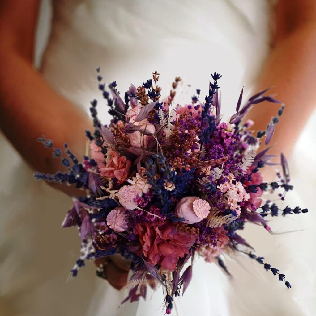 Ramo Novia Silvestre con Lavanda, Papillote Rosa, Flor Seca y preservada